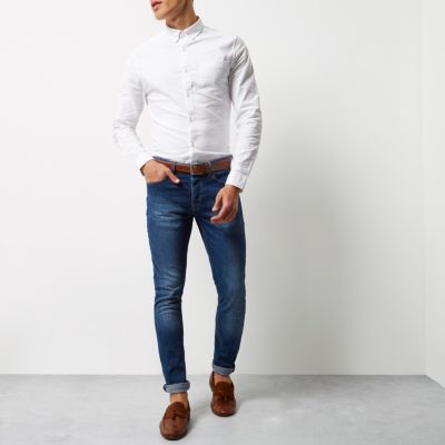 White casual skinny stretch Oxford shirt